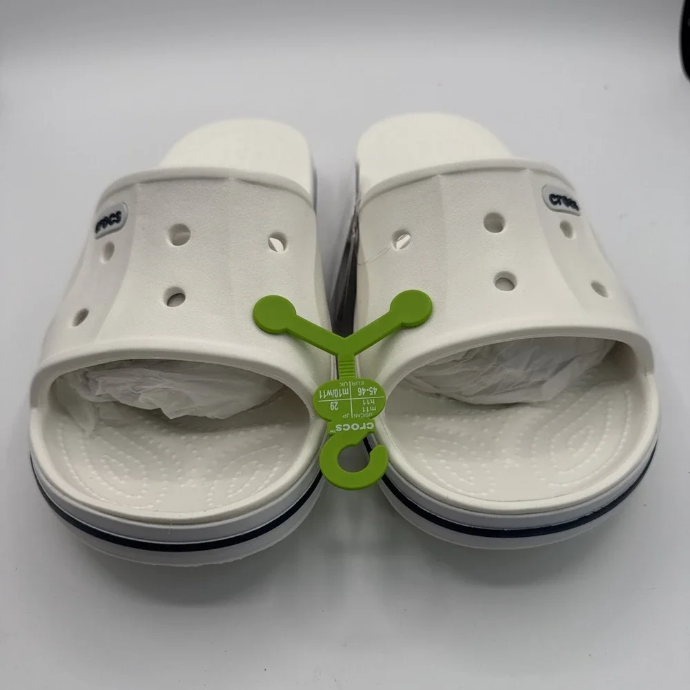 CROCS 205392-126 Unisex-Adults Bayaband Slides in White/Navy - M 8 / W‎ 10